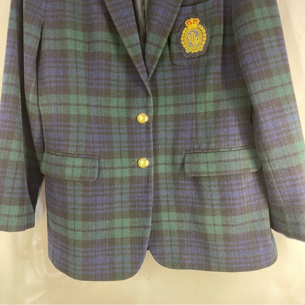 Lauren Ralph Lauren Wool Cashmere Tartan Blazer Green Navy Size 10 Petite - Picture 8 of 17